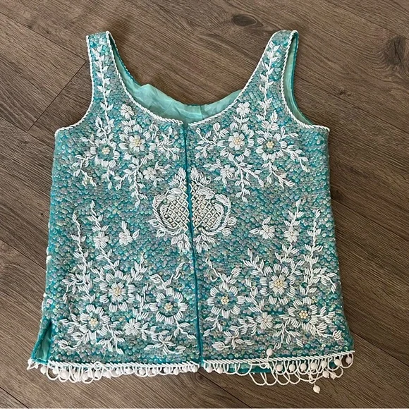 Stephen Chu 'Beaded Sweater Factory' lined sequin beaded sleeveless top M - Picture 9 of 12